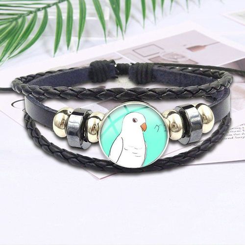 Bracelet En Cuir Noir Pour Homme Et Femme, Accessoire En Forme De Perroquet Blanc, Cabochon En Verre, Cadeau D'amitié, Bijoux En Verre