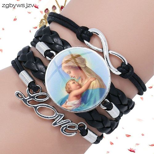 Bracelet En Cuir Noir Multi Couches Pour Filles, Bijoux Fait À La Main, Vintage, Mode De La Vierge Marie