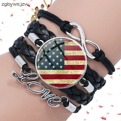 Bracelet En Cuir Noir Multicouche Pour Amoureux, Drapeau National, Meilleure Amitié, Bijoux Cadeau De Festival Pour Filles
