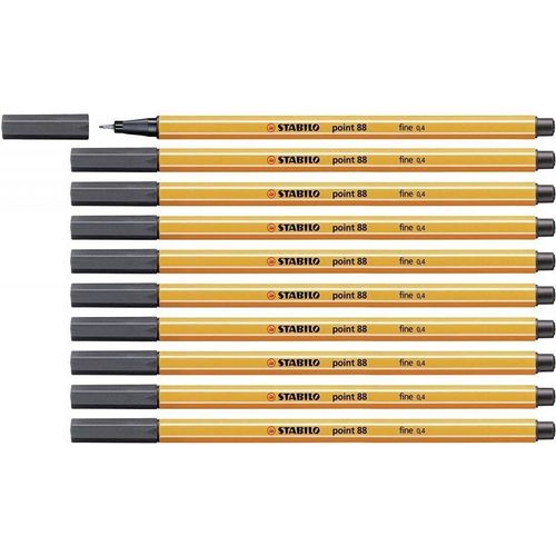 Stabilo 88/97 - Stylo Fineliner Point 88 - Noir Gris - Paquet De 10 Pcs