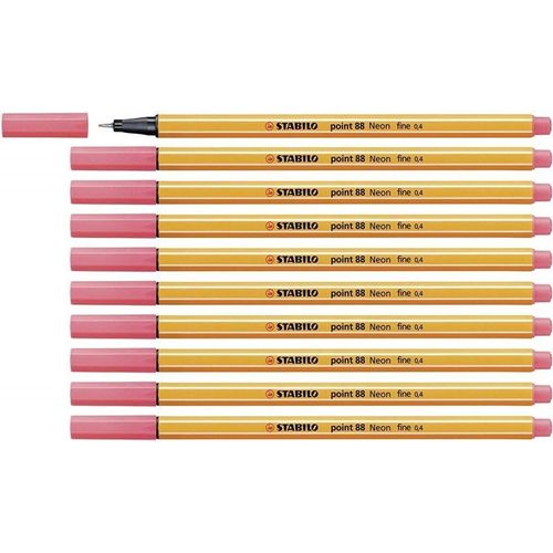 Stabilo 88/040 - Stylo Fineliner Point 88 - Rouge Néon - Paquet De 10 Pcs