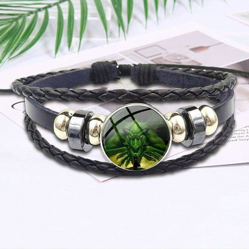 Bracelet Dragon Tempête Verte Pour Filles, Meilleur Cadeau, Bracelet En Cuir Noir, Cabochon En Verre, Vintage, Bijoux À La Mode
