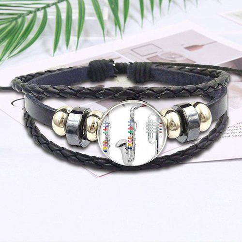 Clarinette Et Musique, Bracelet En Cuir Noir, Cabochon En Verre, Bijoux, Cadeaux Pour Filles