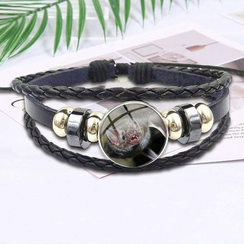 Bracelet En Cuir Noir Avec Cabochon En Verre Pour Fille, Meilleur Bijou Plaqué Avec Logo Little Bat Ever, Cadeau