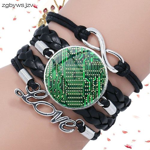 Circuit Imprimé Pour Femmes, Cabochon Vintage, Collier Coloré, Multicouche, Bracelet En Cuir Noir