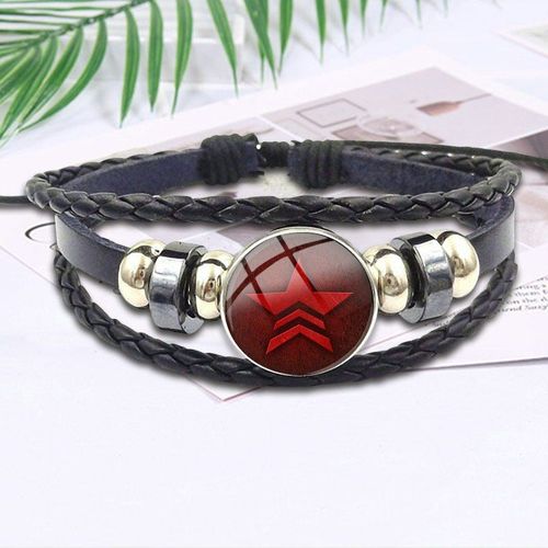 Pentagramme Rouge Style Harajuku, Bijoux Avec Cabochon En Verre, Bracelet En Cuir Noir Pour Femmes, Cadeau Pour Enfants