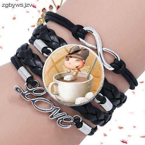 Bracelet En Cuir Noir Unisexe, Mignon, Fille, Petit Déjeuner, Verre De Haute Qualité, Multicouche
