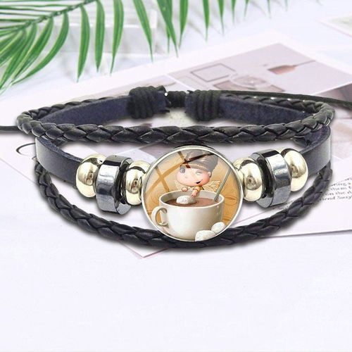 Bracelet En Cuir Noir Avec Cabochon En Verre Pour Fille, Mignon, Unisexe, Cadeau De Fête