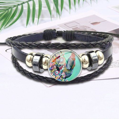 Bracelet En Cuir Noir Coloré Pour Filles, Cabochon En Verre, Bijoux Vintage À La Mode
