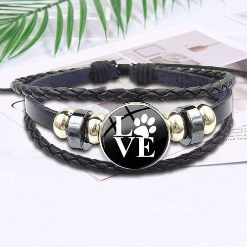 Bracelet En Cuir Noir Pour Femmes Et Filles, Bijoux Vintage, Cabochon En Verre, Yoga, Imprimé Patte D'amour