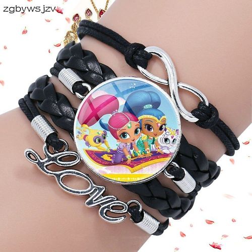Bracelet En Cuir Noir Avec Cabochon En Verre, Bijoux Scintillants Et Brillants Pour Filles, Cadeau