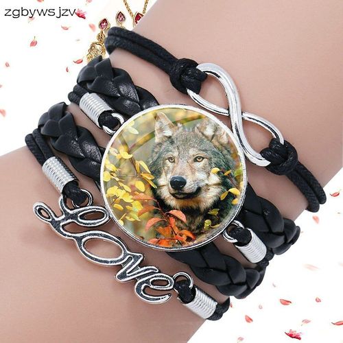 Bracelet En Cuir Noir Multicouche Pour Les Amoureux, Meilleur Bijou D'amitié Pour Filles, Meilleur Cadeau De Festival, Loup Et Arbre