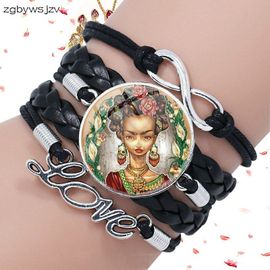 Bracelet En Cuir Noir Avec Squelette De Crâne De Grin Horrible, Vintage, Os Croisés Exotiques, Verre De Personnalité, Multicouches, Bijoux