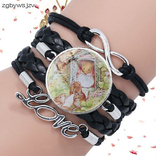 Bracelet En Cuir Noir Multicouche, Souris Maman, Beatrix Potter, Bijoux De Dessin Animé Pour Filles, Déclaration Maxi Collier