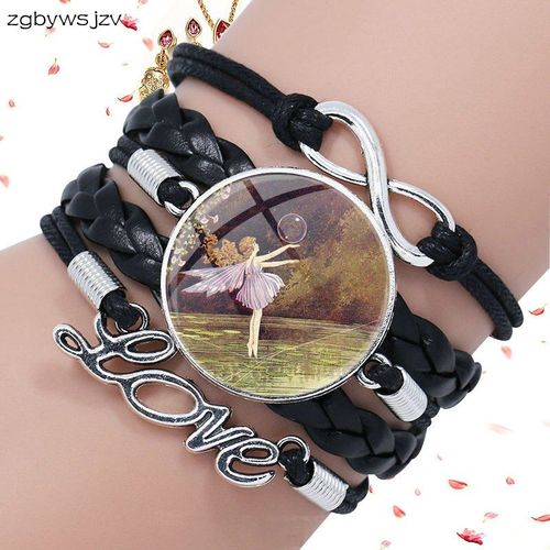 Bracelet En Cuir Noir Multicouche En Verre Fait À La Main, Joli Bijou Pour Filles, Cadeau De Fée De Ballet À Bulles