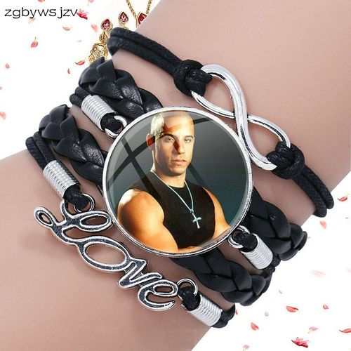 Bracelet En Cuir Noir Pour Unisexe, Verre De Haute Qualité, Multicouches, Portrait D'acteur Rapide Et Furious