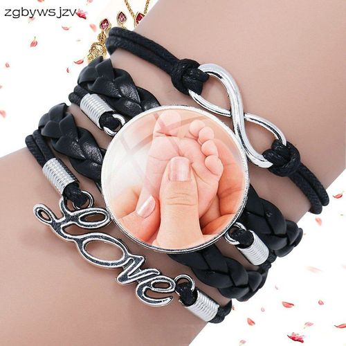 Bracelet En Cuir Noir Pour Femmes Et Enfants, Bijoux Harajuku Avec Cabochon En Verre Multicouche