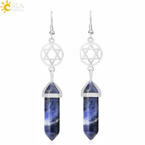 Boucles D'oreilles En Pierre Naturelle Lapis, Hexagonales, Étoile De David, Pour Femmes, Pour Fête, 2021, G668