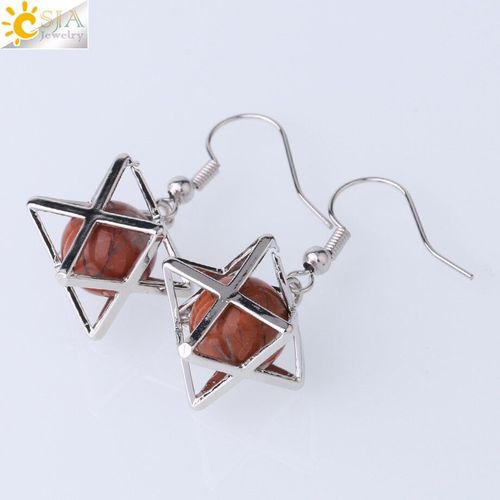 Boucles D'oreilles Hexagramme Merkaba En Pierre Naturelle, Cristal Violet, Perle Ronde, Reiki, Bijoux Pour Femmes, F878