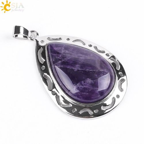 Pendentifs En Cristal Violet Naturel, Goutte D'eau, Pierres Précieuses De Guérison, Quartz, Colliers Creux, Bijoux Reiki Pour Femmes Et Hommes E793