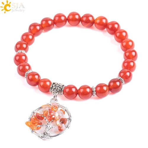 Bracelet De Perles En Pierre D'agate Rouge Naturelle, Onyx, Pierre De Guérison, Équilibre, Bijoux Arbre De Vie, Pour Femmes, E911