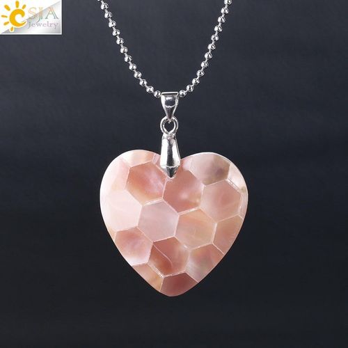 Collier Et Pendentif En Forme De C¿Ur, Coquille D'ormeau Naturelle, Nacre, Couture Hexagonale, Coquillages Blancs Et Roses, Bijoux Pour Femmes, F482