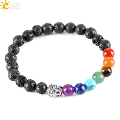 Bracelet En Pierre Volcanique Noire, Perles Rondes Naturelles De 8mm, Reiki 7 Chakra, Bouddha, Bijoux Pour Femmes Et Hommes, Bracelets De Prière E276