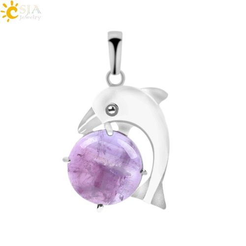 Csja Colliers Animal Dauphin Pour Filles, Pendentifs, Chakra Reiki Lapis Lazuli, Perles En Pierre Gemme Naturelle, Bijoux Artisanaux, F096