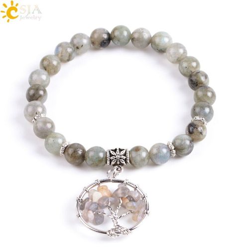 Bracelets En Pierre D'énergie Naturelle Pour Femmes, Bijoux Spectrolite Labradorite, Perles De 8mm, Arbre De Vie De Sagesse, E913, Bracelet À Breloques
