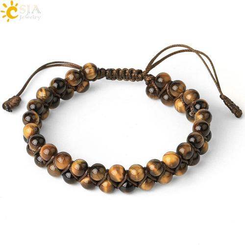 Csja Bracelet En Pierre Naturelle Pour Hommes Et Femmes, 6 Mm, Double Couche, Quartz De Guérison, Perle Spectrolite, Tressée À La Main, G397