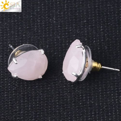 Boucles D'oreilles En Forme De Goutte D'eau Pour Femme, Bijoux De Guérison, Couleur Argent, Pierre Naturelle, Quartz Rose, Cristal, ¿Il De Tigre, G035
