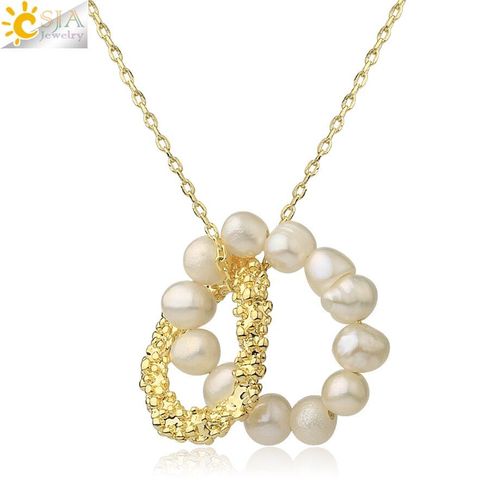 Collier Avec Pendentif En Perle Naturelle Pour Femmes Et Filles, Bijou De Charme, Cercle Baroque, Couleur Or, Chaîne Fine, G563