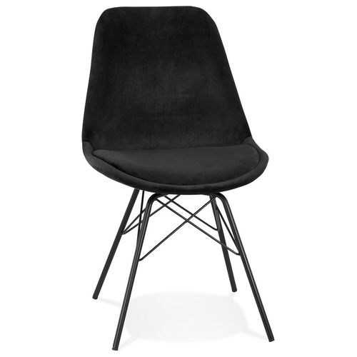 Chaise Design 'zazy' En Velours Noir Et Pieds En Métal Noir