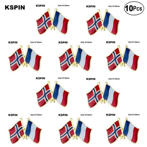 Lot De 10 Broches De Drapeau D'amitié, De La France Et De La Norvège