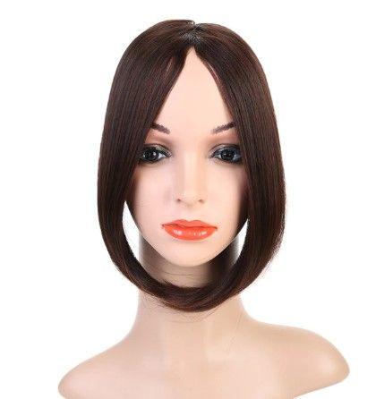 Cheveux Extension Frange Longue Perruque Clips Châtain Marron 