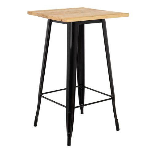 Table Haute Carrée En Bois Et Acier (60x60 Cm) Lix Noir Bois Naturel