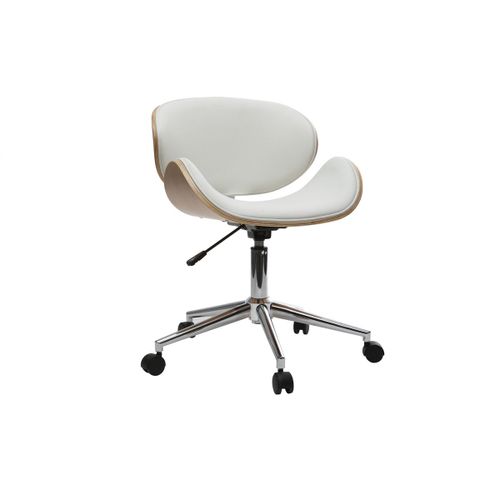 Chaise De Bureau Design Blanc Et Bois Clair Walnut