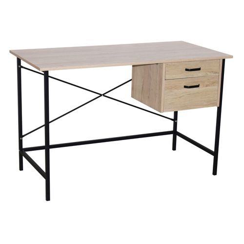 Lust 2 Drawer Desk Effet De Chêne Des Jambes En Métal Gris.