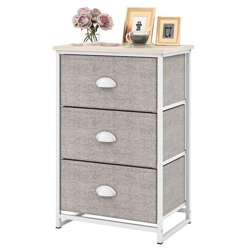 Costway Commode 3 Tiroirs En Tissu, Avec Cadre En Métal, Pliants, Pour Chambre, Entrée, Salon, Couloir, 45 X 30 X 73 Cm, Gris