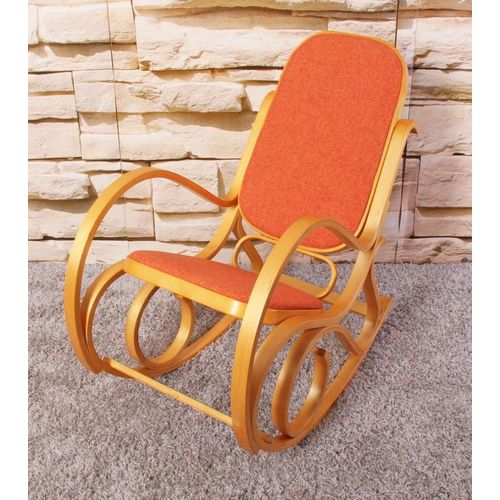 Fauteuil À Bascule Rocking Chair En Bois Clair Assise En Tissu Orange Fab04007