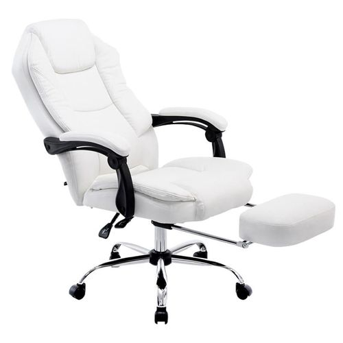 Fauteuil De Bureau Ergonomique En Synthétique Blanc Avec Repose-Pieds Et Accoudoirs Bur10378