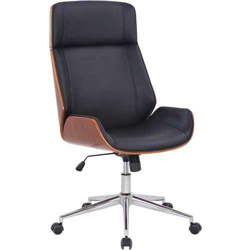 Fauteuil De Bureau Dossier Haut Avec Roulettes Synthétique Noir Et Bois Noyer Hauteur Réglable Bur10453