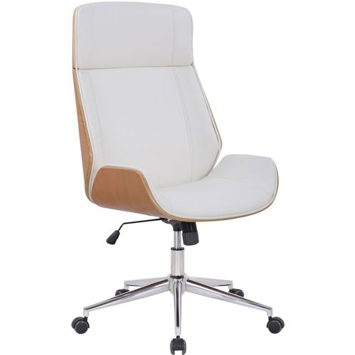 Fauteuil De Bureau Dossier Haut Avec Roulettes Synthétique Blanc Et Bois Clair Hauteur Réglable Bur10459