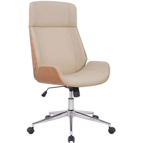 Fauteuil De Bureau Dossier Haut Avec Roulettes Synthétique Crème Et Bois Clair Hauteur Réglable Bur10458
