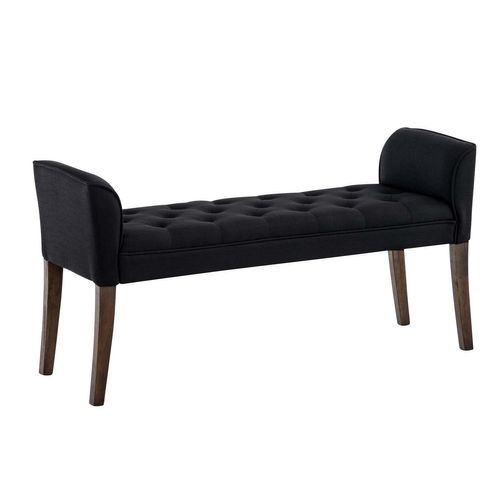 Banc Banquette Capitonné En Tissu Noir Avec Pieds En Bois Marron Foncé Largeur 133cm Ban10099
