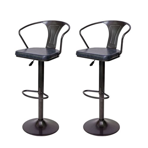 2x Tabourets De Bar En Synthétique Gris Et Métal Noir Style Industrielle Avec Accoudoirs Tdb04056