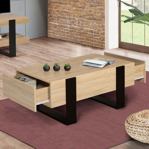 Table Basse Phoenix Avec Tiroirs 100 Cm Bois Et Noir