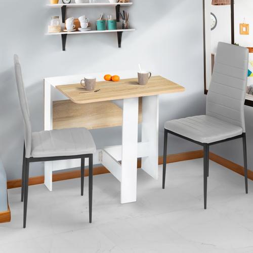 Table Console Pliable Edi 2-4 Personnes Bois Blanc Plateau Façon Hêtre