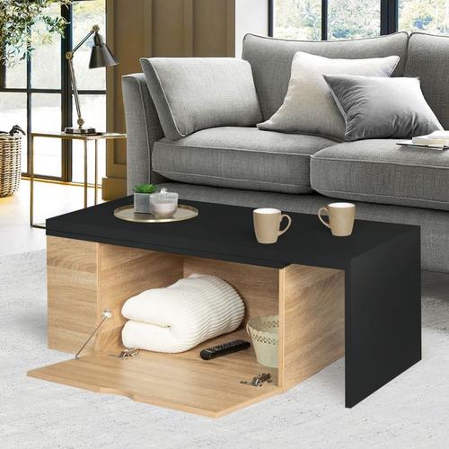 Table Basse Rotative Bois Et Noir 360° Lizzi Extensible Avec Coffre