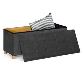 Banc coffre rangement sur pied 100 cm tissu gris anthracite